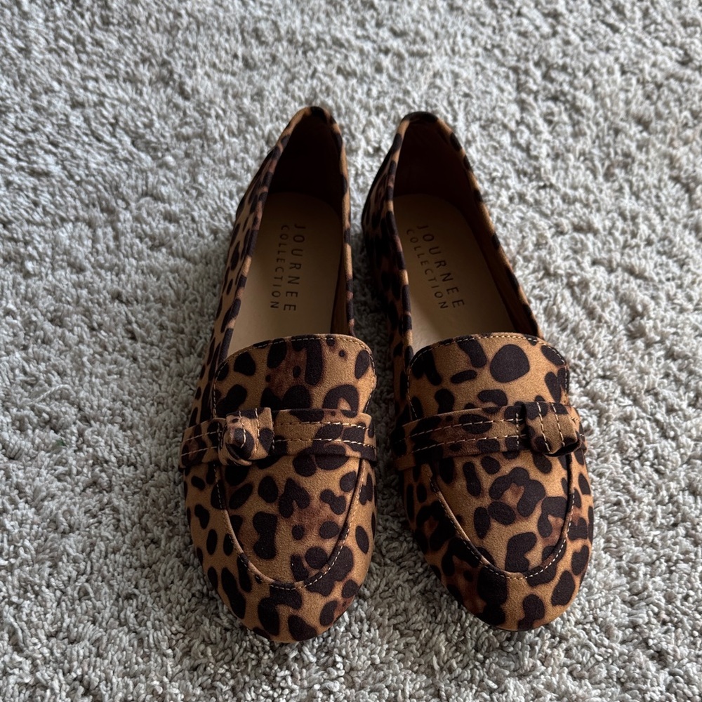 Journee Collection Marci Loafer Flats in Faux Suede Leopard-Print